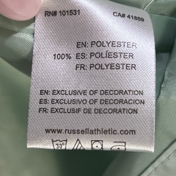 Russell Athletic M Coach Jacket Mint Green Windbreaker Snap Front Lightweight - Picture 6 of 16